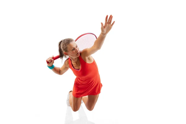 Top View Portrait Sportive Woman Professional Tennis Player Hitting Ball — Φωτογραφία Αρχείου