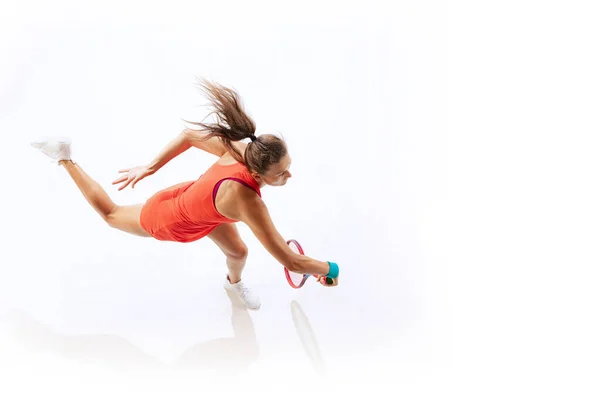 Top View Portrait Woman Professional Tennis Player Motion Racket Training — Stock Fotó