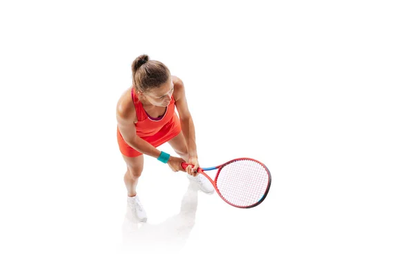 Top View Portrait Concentrated Woman Professional Tennis Player Motion Training — Φωτογραφία Αρχείου