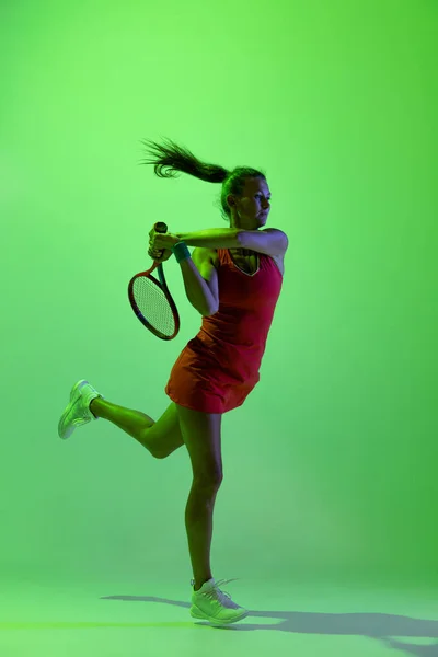 Portrait Young Sportive Woman Professional Tennis Player Ion Action Training — Photo