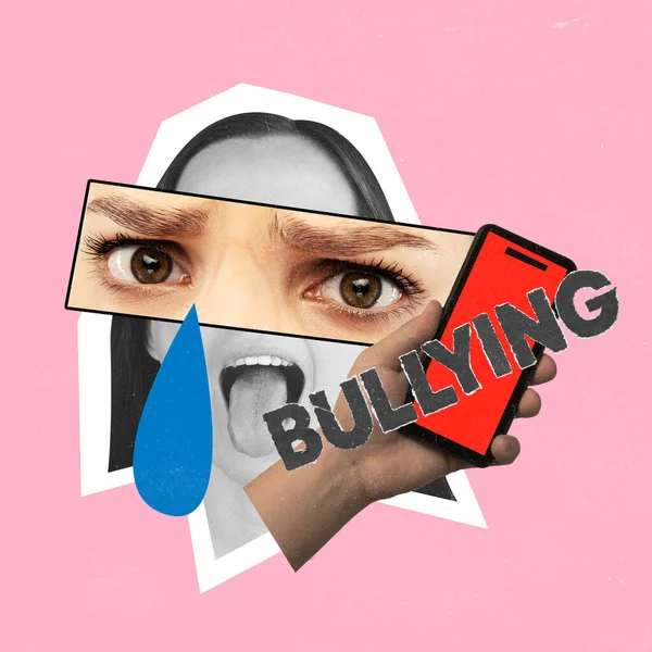 Contemporary Art Collage Conceptual Image Crying Person Suffering Internet Bullying — Foto de Stock