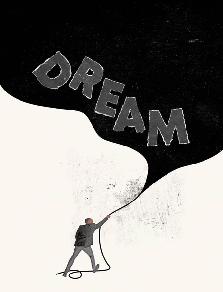 Contemporary Art Collage Motivated Employee Catching Bubble Word Dream Working — Fotografia de Stock