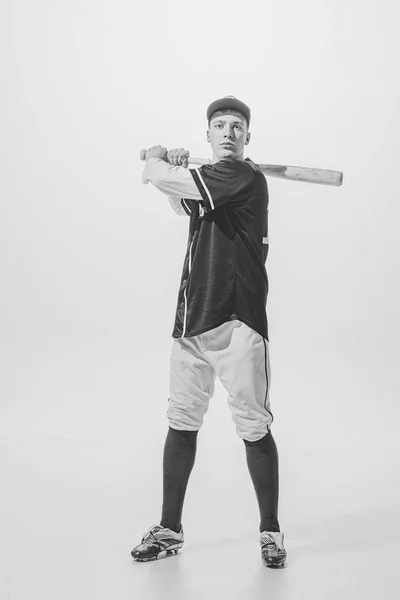 Full Length Portrait Young Man Student Baseball Player Uniform Training — Stockfoto