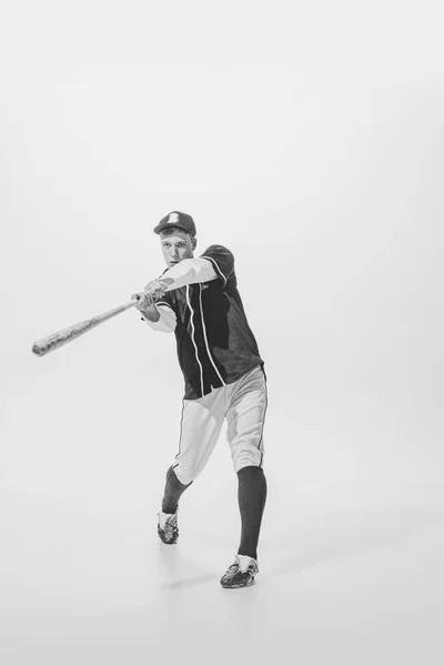Portrait Young Man Baseball Player Batter Ready Hit Ball Bat — Stockfoto