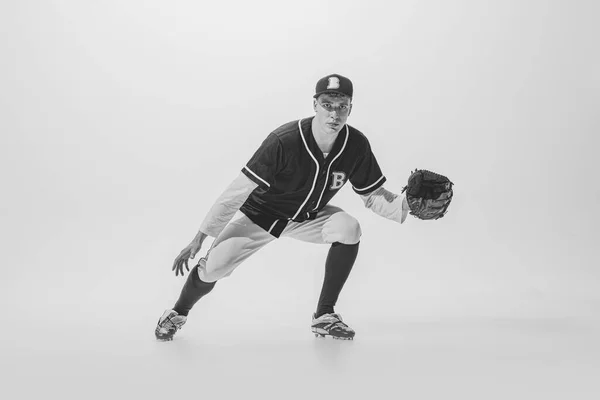Portrait Young Man College Student Baseball Player Pitcher Training Catching — 스톡 사진
