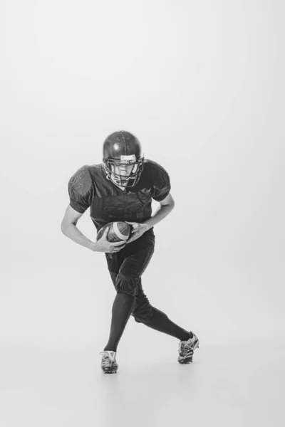 Portrait Young Man American Football Player Training Black White Photography — Zdjęcie stockowe