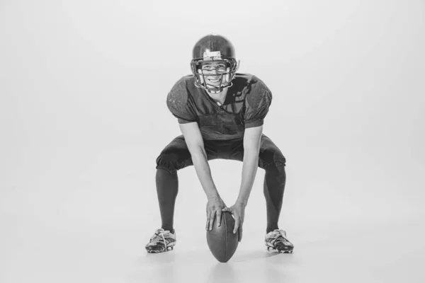 Portrait Young Man American Football Player Posing Black White Photography — Foto de Stock