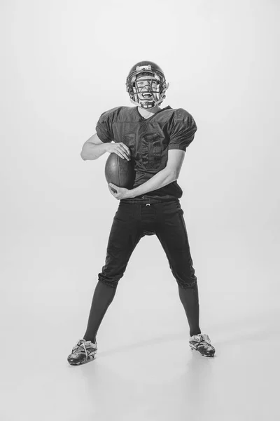 Portrait Young Man American Football Player Posing Black White Photography — Zdjęcie stockowe