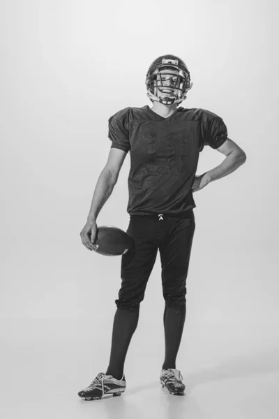 Portrait Young Man American Football Player Posing Black White Photography — Zdjęcie stockowe