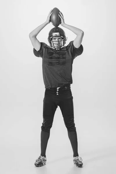 Portrait Young Man American Football Player Posing Black White Photography — Zdjęcie stockowe