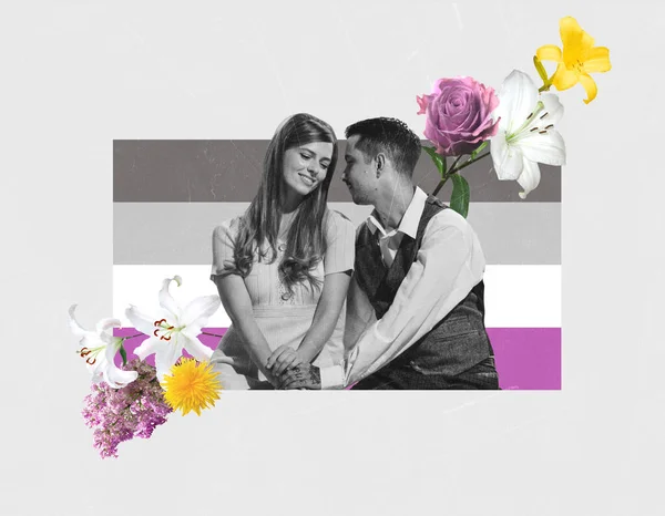 Creative Colorful Design Conceptual Image Man Woman Loving Couple Sitting — Foto Stock
