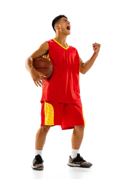 Portrait Young Man Basketball Player Isolated White Studio Background Emotions — 스톡 사진