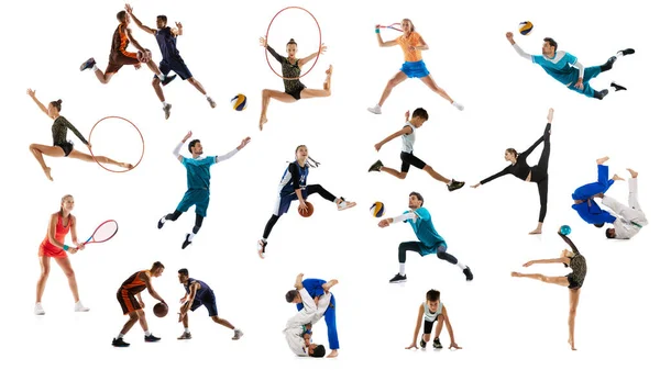 Collage Sportive People Adults Children Doing Different Sports Posing Isolated — Foto Stock