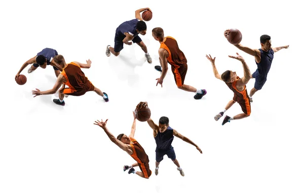 Collage Dynamic Portrait Two Professional Basketball Players Motion Training Isolated — Stockfoto
