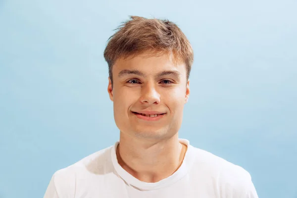 Portrait Young Man Casual White Shirt Smiling Posing Looking Camera — Stock Fotó