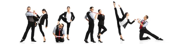 Collage Zakenmensen Mannen Vrouwen Officiële Kleding Werken Werken Samen Geïsoleerd — Stockfoto