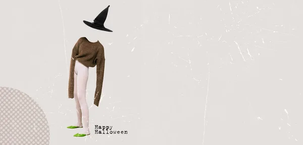 Hedendaagse Kunst Collage Gezichtsloos Silhouet Van Meisje Witte Panty Trui — Stockfoto