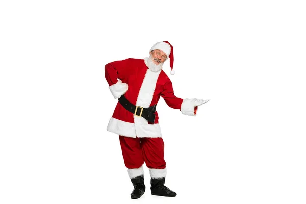 Retrato Homem Sênior Imagem Papai Noel Posando Com Expressão Positiva — Fotografia de Stock