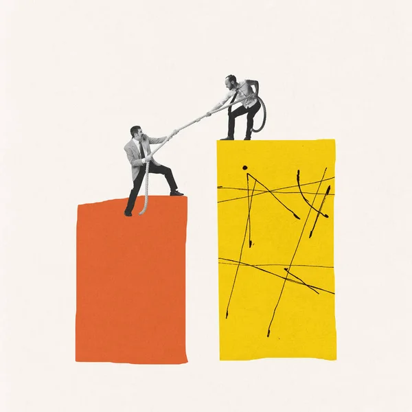Design Créatif Collage Art Contemporain Deux Hommes Affaires Tirant Corde — Photo