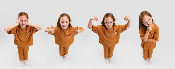 Collage Van Portretten Van Mooi Klein Meisje Met Verschillende Emoties — Stockfoto