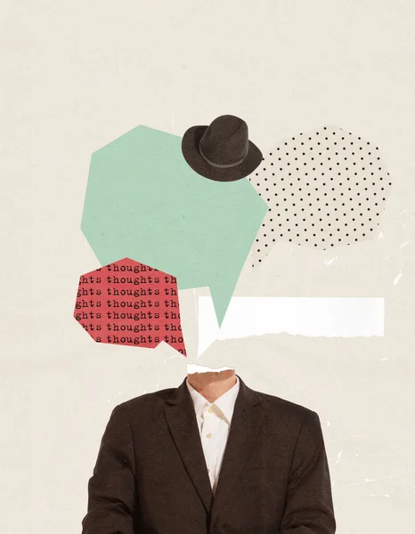 Contemporary Art Collage Conceptual Image Male Silhouette Suit Overthinking Process — Stock Photo, Image
