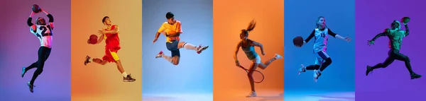 Collage Unga Sportiga Människor Män Kvinnor Och Tonåringar Gör Olika — Stockfoto