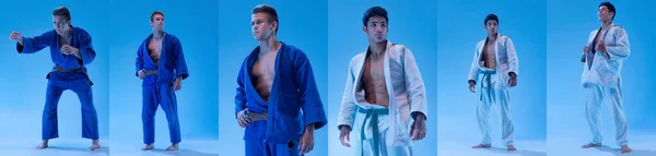 Collage Dos Hombres Musculosos Deportivos Atletas Artes Marciales Kimono Blanco —  Fotos de Stock