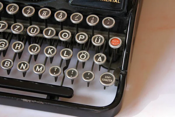 Пишущая Машинка Ключи Пишущей Машинки Буквы Алфавит Винтаж Ретро Черная — стоковое фото