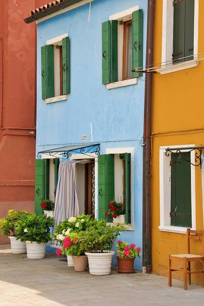 Blue Yellow House Burano Small Houses Venetian Island Colourful Houses — Stockfoto