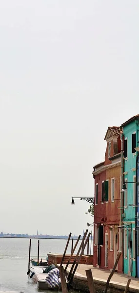 Classic Houses Island Burano Houses Seafront Small Island Veneto Italy — Fotografia de Stock