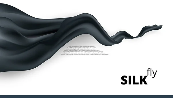 Tela de seda negra volando sobre gris. Plantilla de banner — Vector de stock