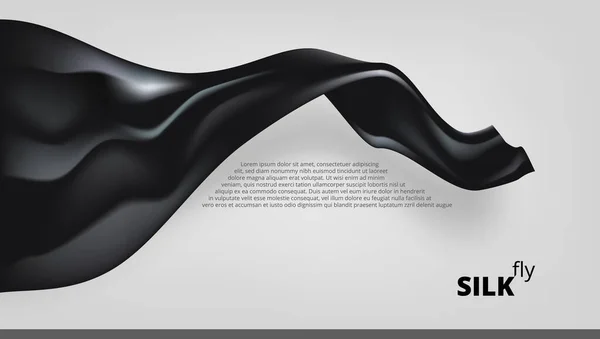 Tela de seda negra volando sobre gris. Plantilla de banner — Vector de stock