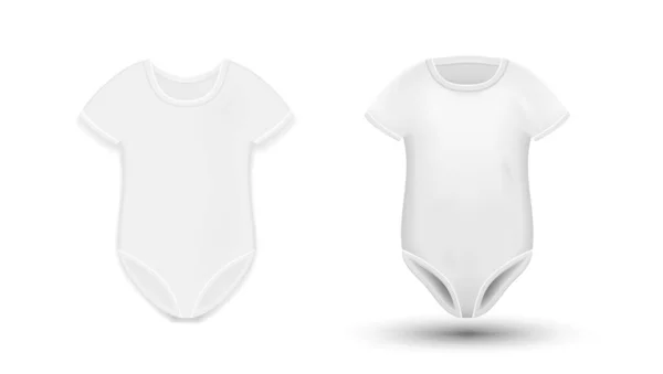 Тонкий и 3D белый наполовину рукав Baby Bodysuit Mockup Векторная Графика