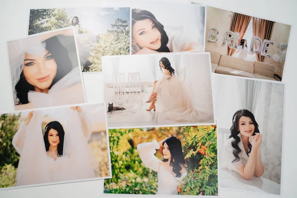 Impreso en papel fotos de una hermosa novia morena. — Foto de Stock