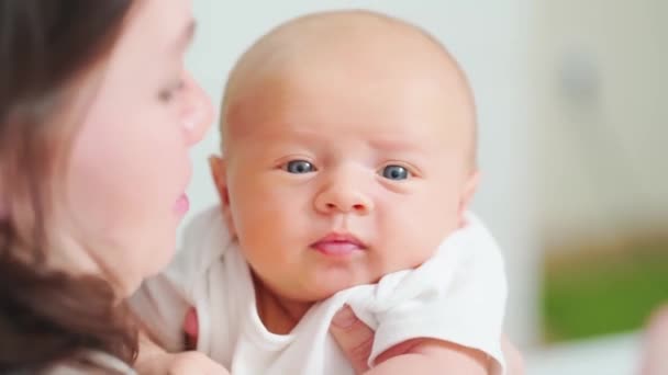 Gros plan. la mère tient le bébé dans ses mains. le bonheur de la maternité. — Video