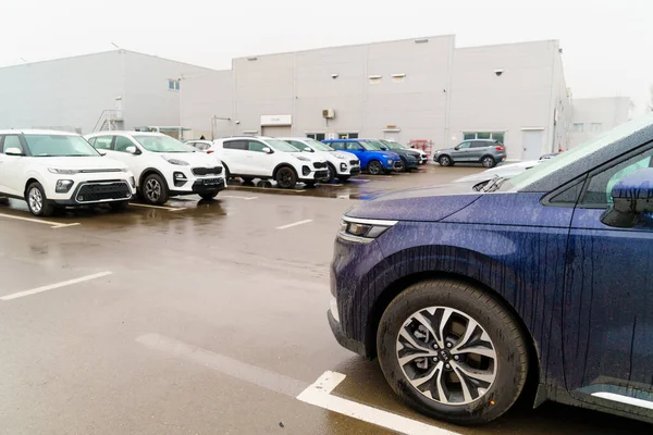 Açık havada ikinci el arabaları park etmek. karlı satış ve araba satın alma.