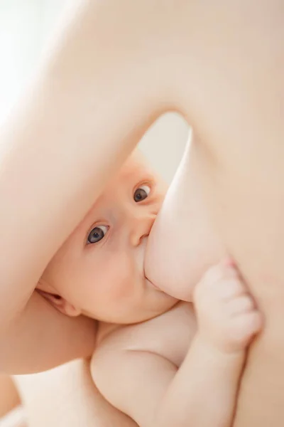 Крупным планом. мать кормит ребенка грудным молоком. кормящей грудью. — стоковое фото