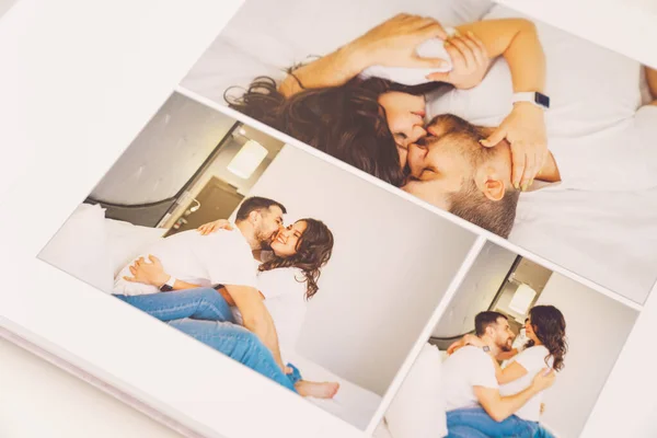 Τις σελίδες ενός φωτογραφικού βιβλίου με ένα όμορφο ζευγάρι φωτογράφιση εγκυμοσύνης. — Φωτογραφία Αρχείου