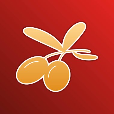 Olives sign illustration. Golden gradient Icon with contours on redish Background.