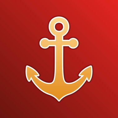 Anchor icon. Golden gradient Icon with contours on redish Background. Illustration.