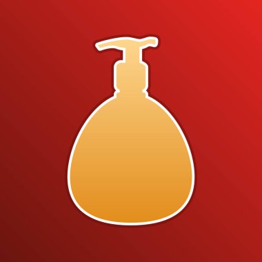 Jel, köpük, Sıvı Sabun. Dispansör Plastik Şişe. Arkaplanda hatları olan altın gradyan simgesi. Görüntü.