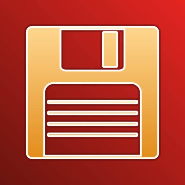 Disket işareti. Arkaplanda hatları olan altın gradyan simgesi. Görüntü.