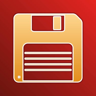 Disket işareti. Arkaplanda hatları olan altın gradyan simgesi. Görüntü.