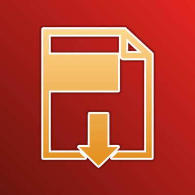 File download sign. Golden gradient Icon with contours on redish Background. Illustration.