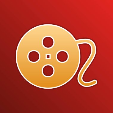 Film circular sign. Golden gradient Icon with contours on redish Background. Illustration.
