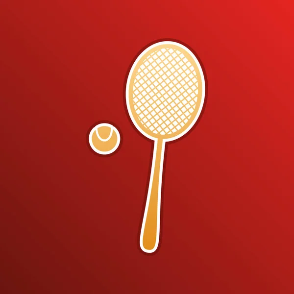 Tennisschläger Mit Ballzeichen Goldenes Gradientensymbol Mit Konturen Auf Rötlichem Hintergrund — Stockvektor