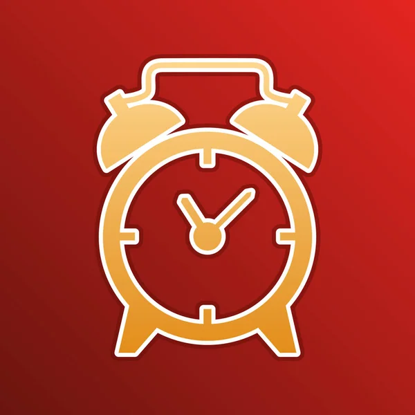 Alarm clock sign. Golden gradient Icon with contours on redish Background. Illustration. — Vettoriale Stock