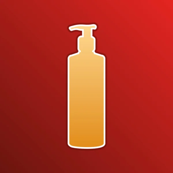 Gel, Foam, Liquid Soap. Dispenser Pump Plastic Bottle. Golden gradient Icon with contours on redish Background. Illustration. — Stock vektor