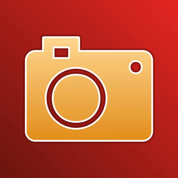 Digital camera sign. Golden gradient Icon with contours on redish Background. Illustration. — Stok Vektör