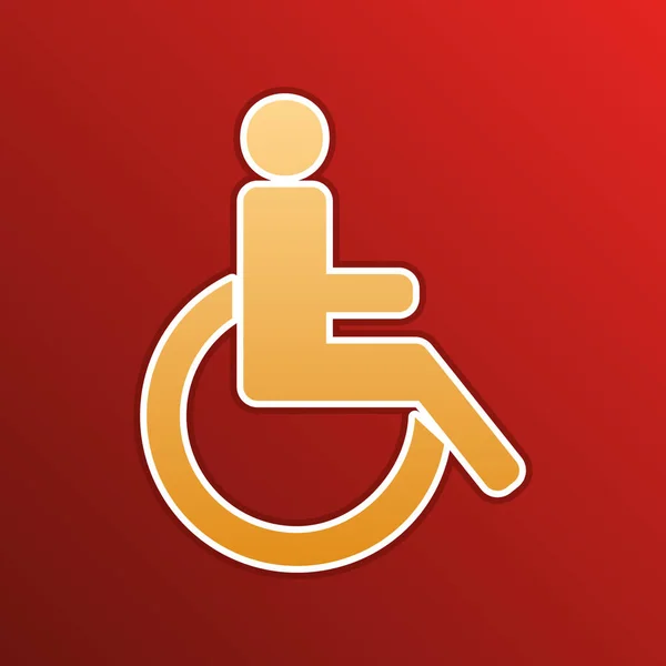 Иллюстрация знака инвалида. Золотая икона с контурами на красном фоне. Иллюстрация. — стоковый вектор
